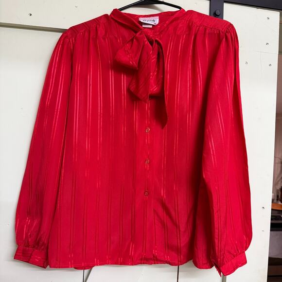 Rhapsody women's size 40 vintage vtg red long sleeve button down top blouse - Picture 1 of 4